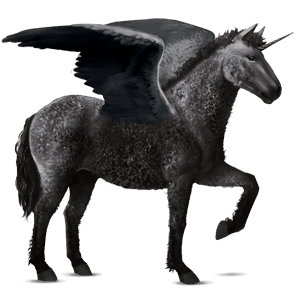 winged riding unicorn curly black